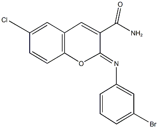 2-[(3-bromophenyl)imino]-6-chloro-2H-chromene-3-carboxamide 结构式