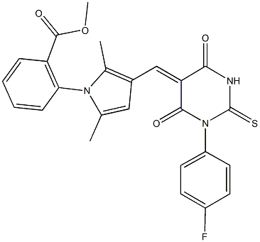 methyl 2-{3-[(1-(4-fluorophenyl)-4,6-dioxo-2-thioxotetrahydro-5(2H)-pyrimidinylidene)methyl]-2,5-dimethyl-1H-pyrrol-1-yl}benzoate 结构式