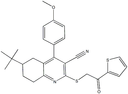 6-tert-butyl-4-(4-methoxyphenyl)-2-{[2-oxo-2-(2-thienyl)ethyl]sulfanyl}-5,6,7,8-tetrahydro-3-quinolinecarbonitrile 结构式