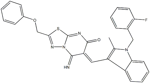 6-{[1-(2-fluorobenzyl)-2-methyl-1H-indol-3-yl]methylene}-5-imino-2-(phenoxymethyl)-5,6-dihydro-7H-[1,3,4]thiadiazolo[3,2-a]pyrimidin-7-one 结构式