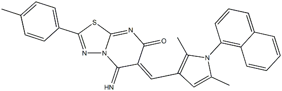 6-{[2,5-dimethyl-1-(1-naphthyl)-1H-pyrrol-3-yl]methylene}-5-imino-2-(4-methylphenyl)-5,6-dihydro-7H-[1,3,4]thiadiazolo[3,2-a]pyrimidin-7-one 结构式