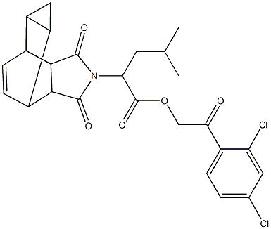 2-(2,4-dichlorophenyl)-2-oxoethyl 2-(3,5-dioxo-4-azatetracyclo[5.3.2.0~2,6~.0~8,10~]dodec-11-en-4-yl)-4-methylpentanoate 结构式