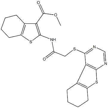 methyl 2-{[(5,6,7,8-tetrahydro[1]benzothieno[2,3-d]pyrimidin-4-ylsulfanyl)acetyl]amino}-4,5,6,7-tetrahydro-1-benzothiophene-3-carboxylate 结构式