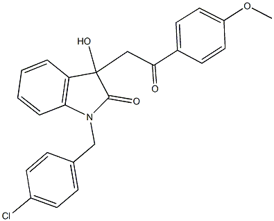 1-(4-chlorobenzyl)-3-hydroxy-3-[2-(4-methoxyphenyl)-2-oxoethyl]-1,3-dihydro-2H-indol-2-one 结构式