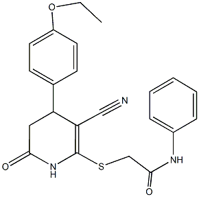 2-{[3-cyano-4-(4-ethoxyphenyl)-6-oxo-1,4,5,6-tetrahydro-2-pyridinyl]sulfanyl}-N-phenylacetamide 结构式