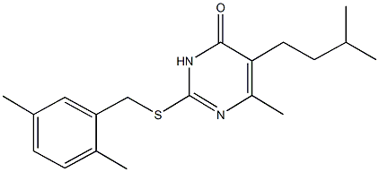 2-[(2,5-dimethylbenzyl)sulfanyl]-5-isopentyl-6-methyl-4(3H)-pyrimidinone 结构式