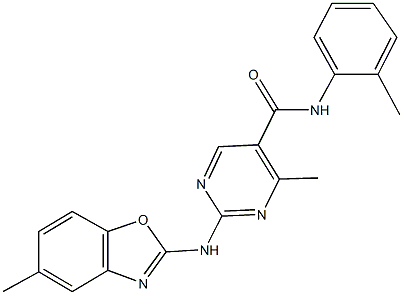 4-methyl-2-[(5-methyl-1,3-benzoxazol-2-yl)amino]-N-(2-methylphenyl)-5-pyrimidinecarboxamide 结构式