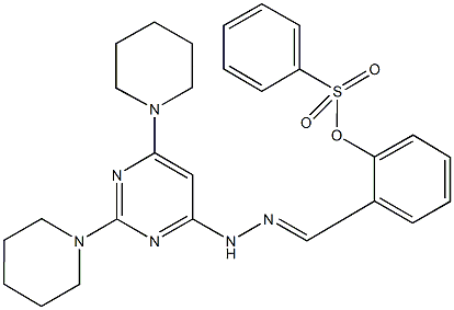 2-{2-[2,6-di(1-piperidinyl)-4-pyrimidinyl]carbohydrazonoyl}phenyl benzenesulfonate 结构式