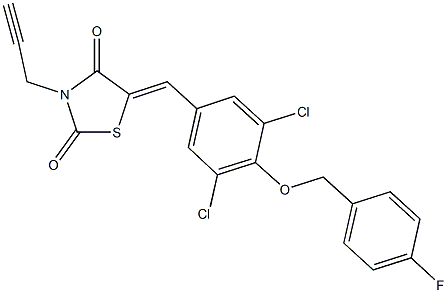 5-{3,5-dichloro-4-[(4-fluorobenzyl)oxy]benzylidene}-3-(2-propynyl)-1,3-thiazolidine-2,4-dione 结构式