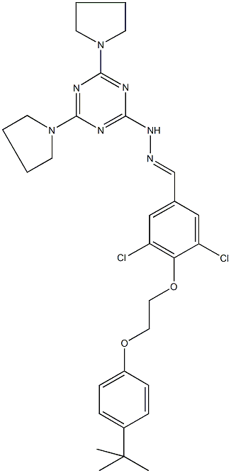4-[2-(4-tert-butylphenoxy)ethoxy]-3,5-dichlorobenzaldehyde [4,6-di(1-pyrrolidinyl)-1,3,5-triazin-2-yl]hydrazone 结构式