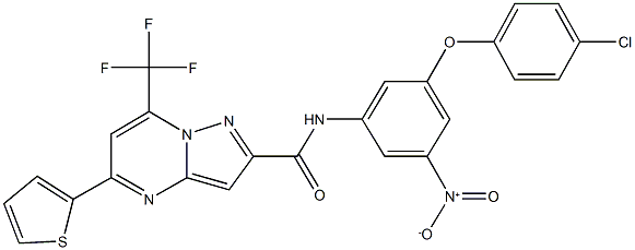 N-{3-(4-chlorophenoxy)-5-nitrophenyl}-5-(2-thienyl)-7-(trifluoromethyl)pyrazolo[1,5-a]pyrimidine-2-carboxamide 结构式
