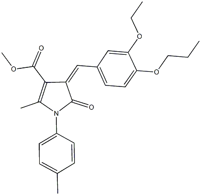 methyl 4-(3-ethoxy-4-propoxybenzylidene)-2-methyl-1-(4-methylphenyl)-5-oxo-4,5-dihydro-1H-pyrrole-3-carboxylate 结构式