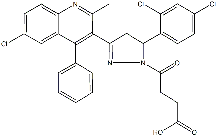 4-[3-(6-chloro-2-methyl-4-phenyl-3-quinolinyl)-5-(2,4-dichlorophenyl)-4,5-dihydro-1H-pyrazol-1-yl]-4-oxobutanoic acid 结构式