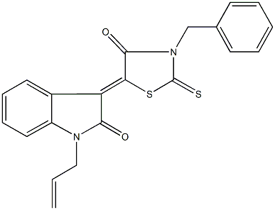 1-allyl-3-(3-benzyl-4-oxo-2-thioxo-1,3-thiazolidin-5-ylidene)-1,3-dihydro-2H-indol-2-one 结构式