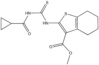 methyl 2-({[(cyclopropylcarbonyl)amino]carbothioyl}amino)-4,5,6,7-tetrahydro-1-benzothiophene-3-carboxylate 结构式