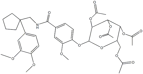 3,5-bis(acetyloxy)-2-[(acetyloxy)methyl]-6-{4-[({[1-(3,4-dimethoxyphenyl)cyclopentyl]methyl}amino)carbonyl]-2-methoxyphenoxy}tetrahydro-2H-pyran-4-yl acetate 结构式