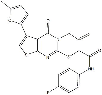 2-{[3-allyl-5-(5-methyl-2-furyl)-4-oxo-3,4-dihydrothieno[2,3-d]pyrimidin-2-yl]sulfanyl}-N-(4-fluorophenyl)acetamide 结构式