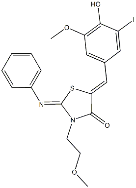 5-(4-hydroxy-3-iodo-5-methoxybenzylidene)-3-(2-methoxyethyl)-2-(phenylimino)-1,3-thiazolidin-4-one 结构式