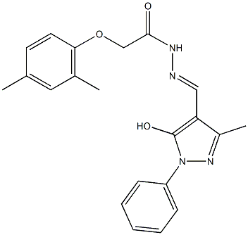 2-(2,4-dimethylphenoxy)-N'-[(5-hydroxy-3-methyl-1-phenyl-1H-pyrazol-4-yl)methylene]acetohydrazide 结构式