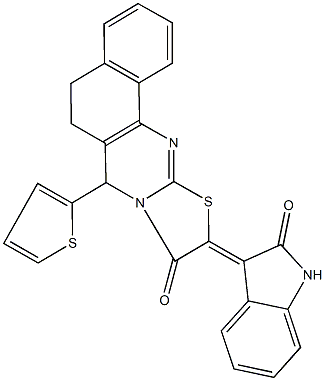 10-(2-oxo-1,2-dihydro-3H-indol-3-ylidene)-7-(2-thienyl)-5,7-dihydro-6H-benzo[h][1,3]thiazolo[2,3-b]quinazolin-9(10H)-one 结构式