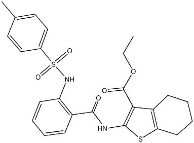 ethyl 2-[(2-{[(4-methylphenyl)sulfonyl]amino}benzoyl)amino]-4,5,6,7-tetrahydro-1-benzothiophene-3-carboxylate 结构式