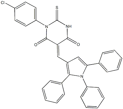 1-(4-chlorophenyl)-2-thioxo-5-[(1,2,5-triphenyl-1H-pyrrol-3-yl)methylene]dihydro-4,6(1H,5H)-pyrimidinedione 结构式