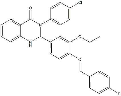3-(4-chlorophenyl)-2-{3-ethoxy-4-[(4-fluorobenzyl)oxy]phenyl}-2,3-dihydro-4(1H)-quinazolinone 结构式