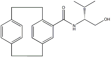 N-[(1R)-1-(hydroxymethyl)-2-methylpropyl]tricyclo[8.2.2.2~4,7~]hexadeca-1(12),4,6,10,13,15-hexaene-5-carboxamide 结构式