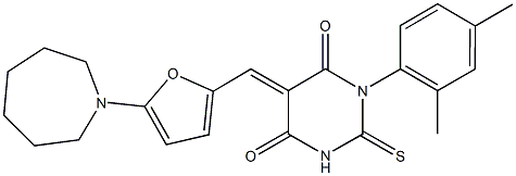 5-{[5-(1-azepanyl)-2-furyl]methylene}-1-(2,4-dimethylphenyl)-2-thioxodihydro-4,6(1H,5H)-pyrimidinedione 结构式