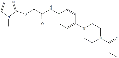 2-[(1-methyl-1H-imidazol-2-yl)sulfanyl]-N-[4-(4-propionyl-1-piperazinyl)phenyl]acetamide 结构式