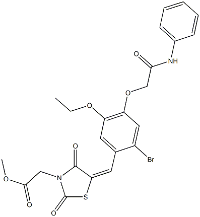 methyl {5-[4-(2-anilino-2-oxoethoxy)-2-bromo-5-ethoxybenzylidene]-2,4-dioxo-1,3-thiazolidin-3-yl}acetate 结构式