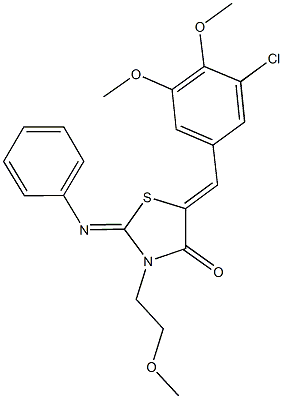 5-(3-chloro-4,5-dimethoxybenzylidene)-3-(2-methoxyethyl)-2-(phenylimino)-1,3-thiazolidin-4-one 结构式