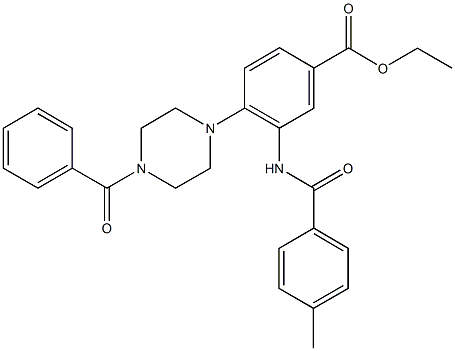 ethyl 4-(4-benzoyl-1-piperazinyl)-3-[(4-methylbenzoyl)amino]benzoate 结构式