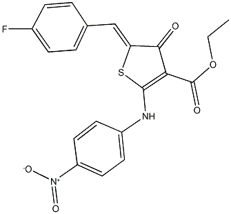 ethyl 5-(4-fluorobenzylidene)-2-{4-nitroanilino}-4-oxo-4,5-dihydro-3-thiophenecarboxylate 结构式