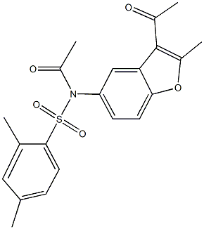 N-acetyl-N-(3-acetyl-2-methyl-1-benzofuran-5-yl)-2,4-dimethylbenzenesulfonamide 结构式