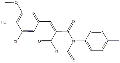 5-(3-chloro-4-hydroxy-5-methoxybenzylidene)-1-(4-methylphenyl)-2,4,6(1H,3H,5H)-pyrimidinetrione 结构式