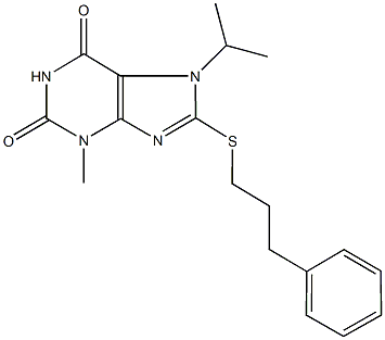 7-isopropyl-3-methyl-8-[(3-phenylpropyl)sulfanyl]-3,7-dihydro-1H-purine-2,6-dione 结构式