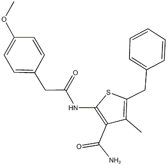 5-benzyl-2-{[(4-methoxyphenyl)acetyl]amino}-4-methyl-3-thiophenecarboxamide 结构式