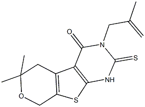 6,6-dimethyl-3-(2-methyl-2-propenyl)-2-sulfanyl-3,5,6,8-tetrahydro-4H-pyrano[4',3':4,5]thieno[2,3-d]pyrimidin-4-one 结构式