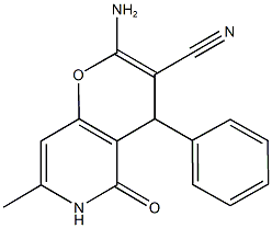 2-amino-7-methyl-5-oxo-4-phenyl-5,6-dihydro-4H-pyrano[3,2-c]pyridine-3-carbonitrile 结构式