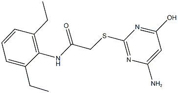 2-[(4-amino-6-hydroxypyrimidin-2-yl)sulfanyl]-N-(2,6-diethylphenyl)acetamide 结构式