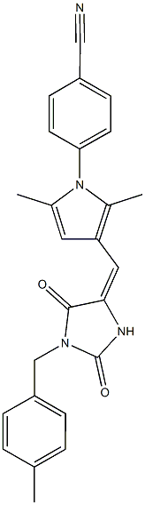 4-(2,5-dimethyl-3-{[1-(4-methylbenzyl)-2,5-dioxo-4-imidazolidinylidene]methyl}-1H-pyrrol-1-yl)benzonitrile 结构式