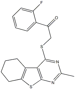 1-(2-fluorophenyl)-2-[(2-methyl-5,6,7,8-tetrahydro[1]benzothieno[2,3-d]pyrimidin-4-yl)sulfanyl]ethanone 结构式