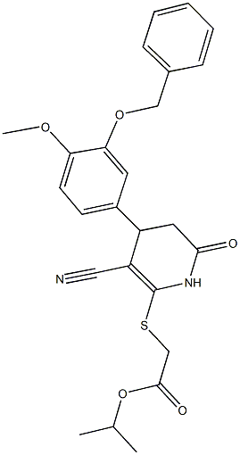 isopropyl ({4-[3-(benzyloxy)-4-methoxyphenyl]-3-cyano-6-oxo-1,4,5,6-tetrahydro-2-pyridinyl}sulfanyl)acetate 结构式