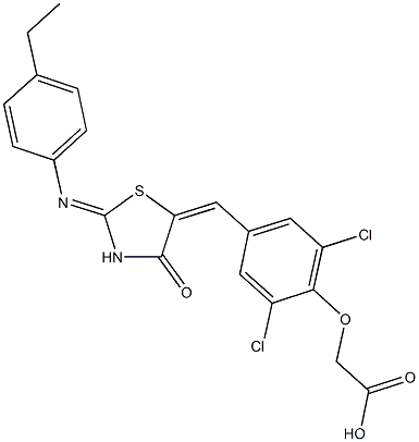 [2,6-dichloro-4-({2-[(4-ethylphenyl)imino]-4-oxo-1,3-thiazolidin-5-ylidene}methyl)phenoxy]acetic acid 结构式