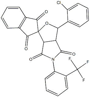 1-(2-chlorophenyl)-5-[2-(trifluoromethyl)phenyl]-3a,6a-dihydrospiro(1H-furo[3,4-c]pyrrole-3,2'-[1'H]-indene)-1',3',4,6(2'H,3H,5H)-tetrone 结构式