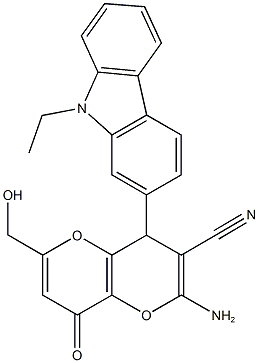 2-amino-4-(9-ethyl-9H-carbazol-2-yl)-6-(hydroxymethyl)-8-oxo-4,8-dihydropyrano[3,2-b]pyran-3-carbonitrile 结构式