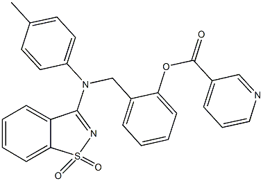 2-{[(1,1-dioxido-1,2-benzisothiazol-3-yl)-4-methylanilino]methyl}phenyl nicotinate 结构式