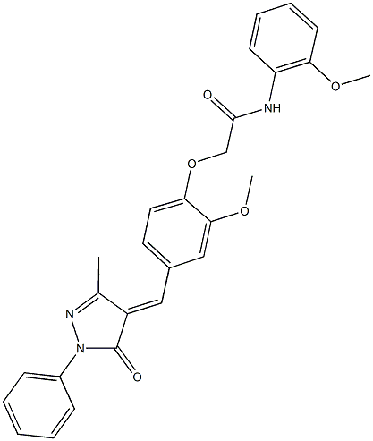 2-{2-methoxy-4-[(3-methyl-5-oxo-1-phenyl-1,5-dihydro-4H-pyrazol-4-ylidene)methyl]phenoxy}-N-(2-methoxyphenyl)acetamide 结构式