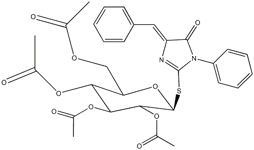 4-benzylidene-5-oxo-1-phenyl-4,5-dihydro-1H-imidazol-2-yl 2,3,4,6-tetra-O-acetyl-1-thiohexopyranoside 结构式